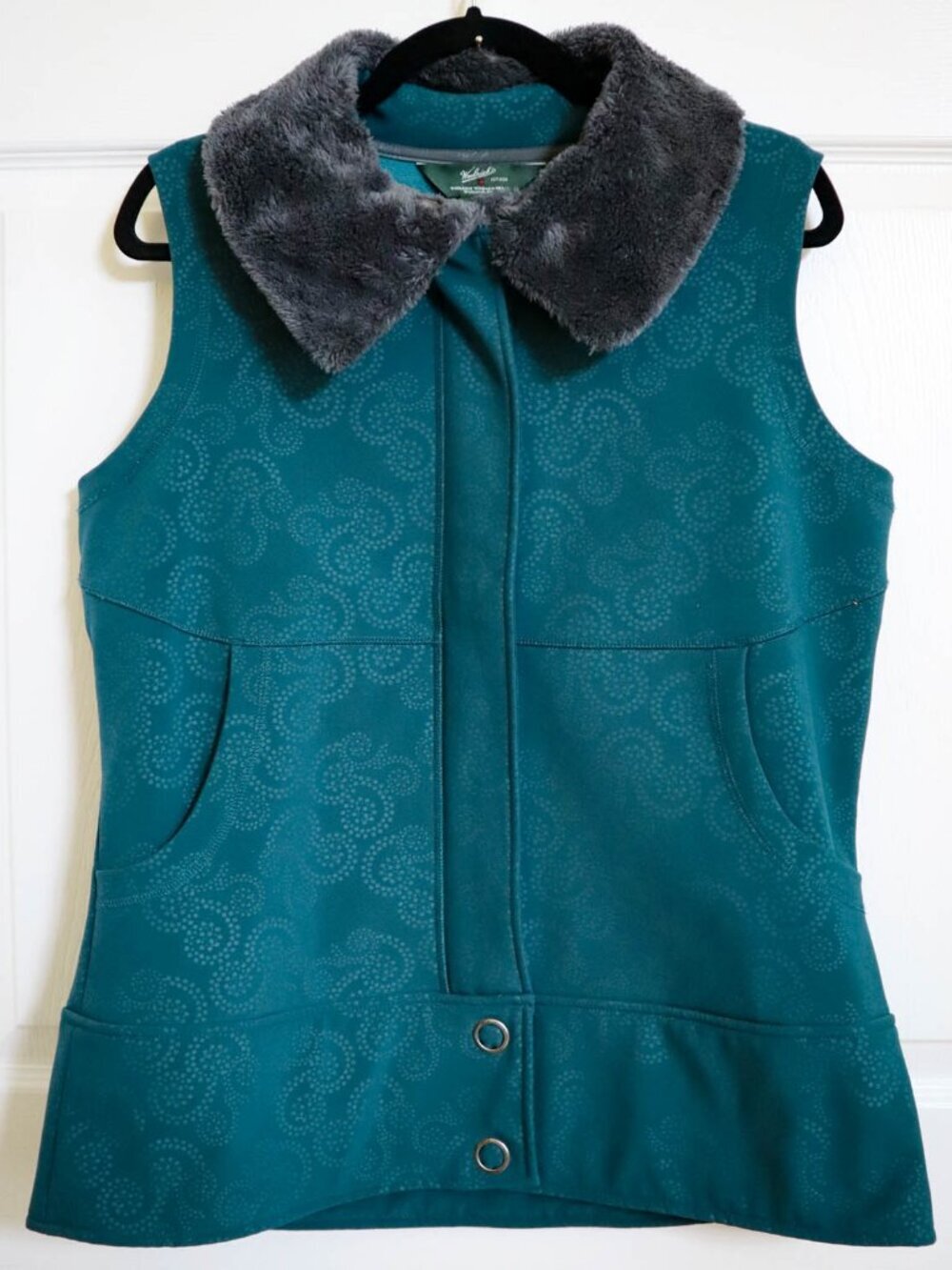 Woolrich Women's Summit Vest Fleece Lined Faux Fur Teal Green Sz L #18539 Hiking